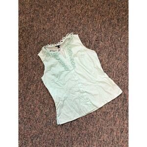 Talbots Petites Light Blue Ruffle Neck Sleeveless Button Up Shirt Top Size 8P